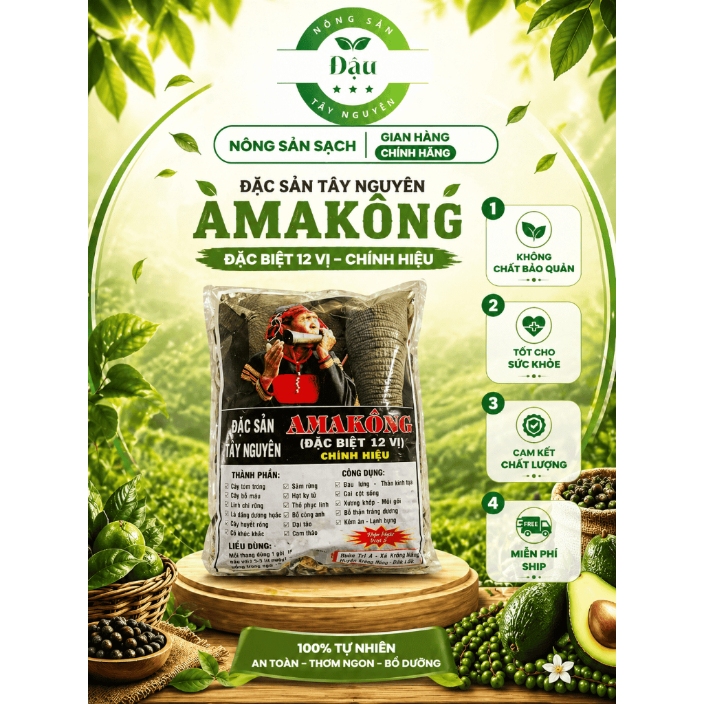 AMAKONG TÂY NGUYÊN TÚI 1,4 KG GỒM 12 VỊ CHÍNH HIỆU ĐẶC BIỆT LOẠI 1