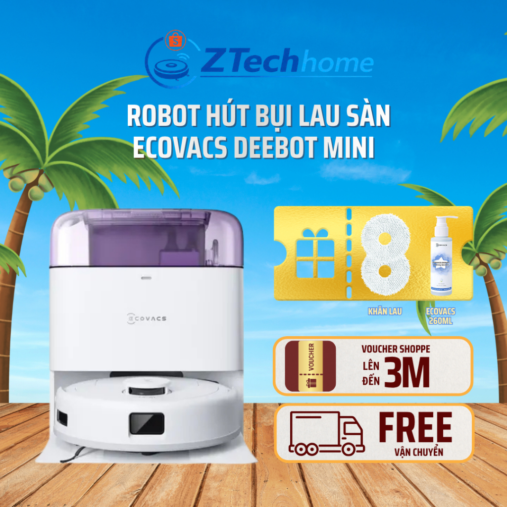 Robot hút bụi lau sàn Ecovacs Deebot Mini | Lực hút 9000Pa | Bảo Hành 12 Tháng | Hàng Chính Hãng