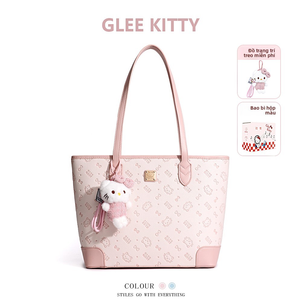 Túi Tote Glee Kitty màu hồng in đầy đủ KT Túi đeo vai công suất lớn đi làm cho sinh viên Túi xách nữ
