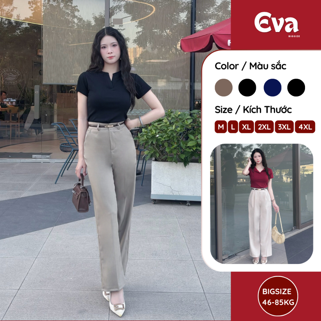 Quần ống rộng dáng suông EVA BIGSIZE quần công sở xếp ly trước kiểu dáng thanh lịch basic FB02