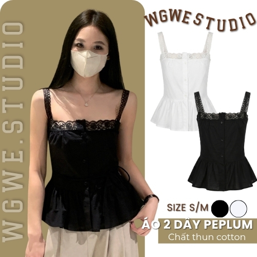 Áo 2 Dây Nữ WGWE Studio Cổ Vuông Phối Ren – Áo Kiểu Linen Tiểu Thư Hàn Quốc 8676 | BigBuy360 - bigbuy360.vn