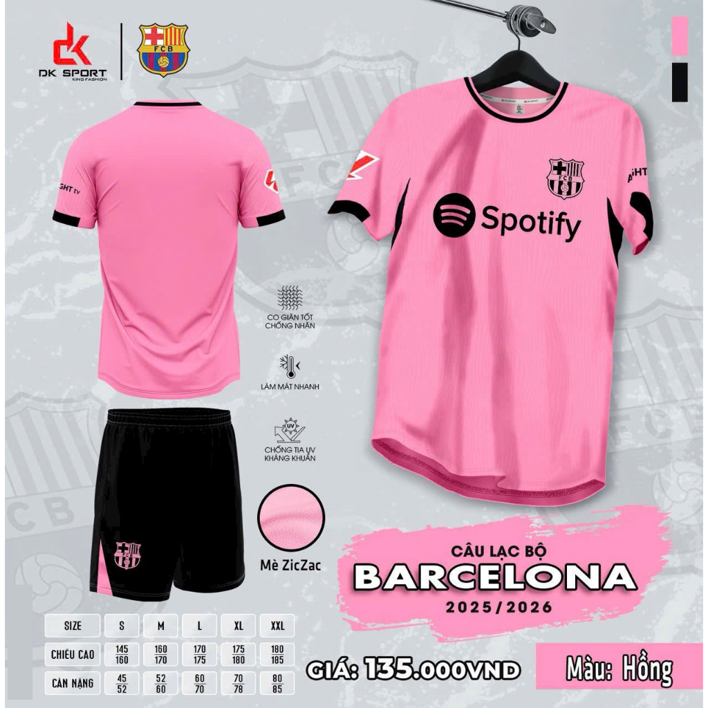 Quần Áo Bóng Đá Barca hồng 25/26 - Vải Mè Ziczac DK  – In Tên Số Theo Yêu Cầu BIBO SPORT