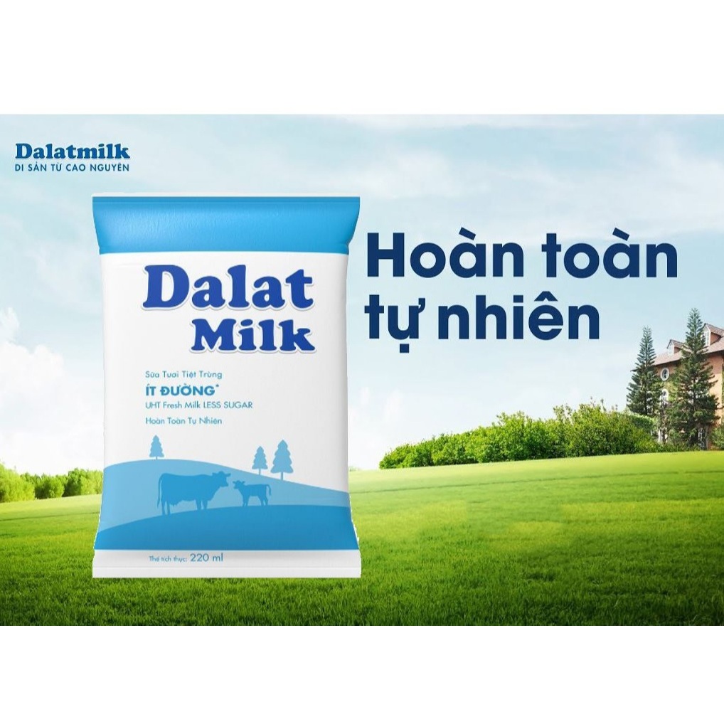 Thùng 48 bịch sữa DALAT MILK 220ml ít đường
