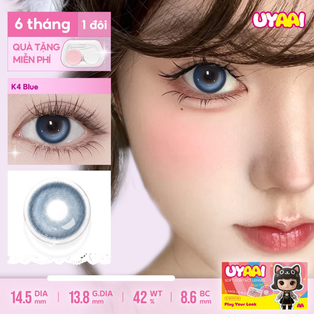 [K4 lam 0~3 độ]UYAAI Eyes lens Xanh lam cận Kính áp tròng MCK1 cận lens blue devil eyes lens lam giã