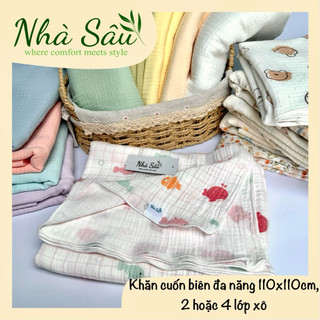 Khăn cuốn biên Nhà Sâu 110x110cm đa năng 2 lớp và 4 lớp xô muslin mềm mịn, thấm hút