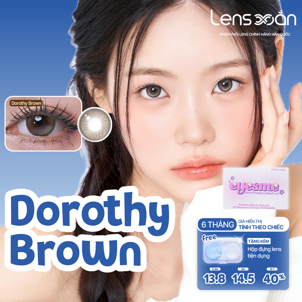 Kính áp tròng cận 6 tháng LENS XOẮN lens nâu tự nhiên giãn tròng 14.5 có viền tròn mắt long lanh EYESM DOROTHY