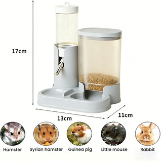 2 in 1 Bình Nước & Máy Ăn Tự Động Cho Hamster - 80ml Nước + 300ml Bát Ăn Chống Đổ -Chất Liệu Nhựa An Toàn, Dễ Vệ Sinh