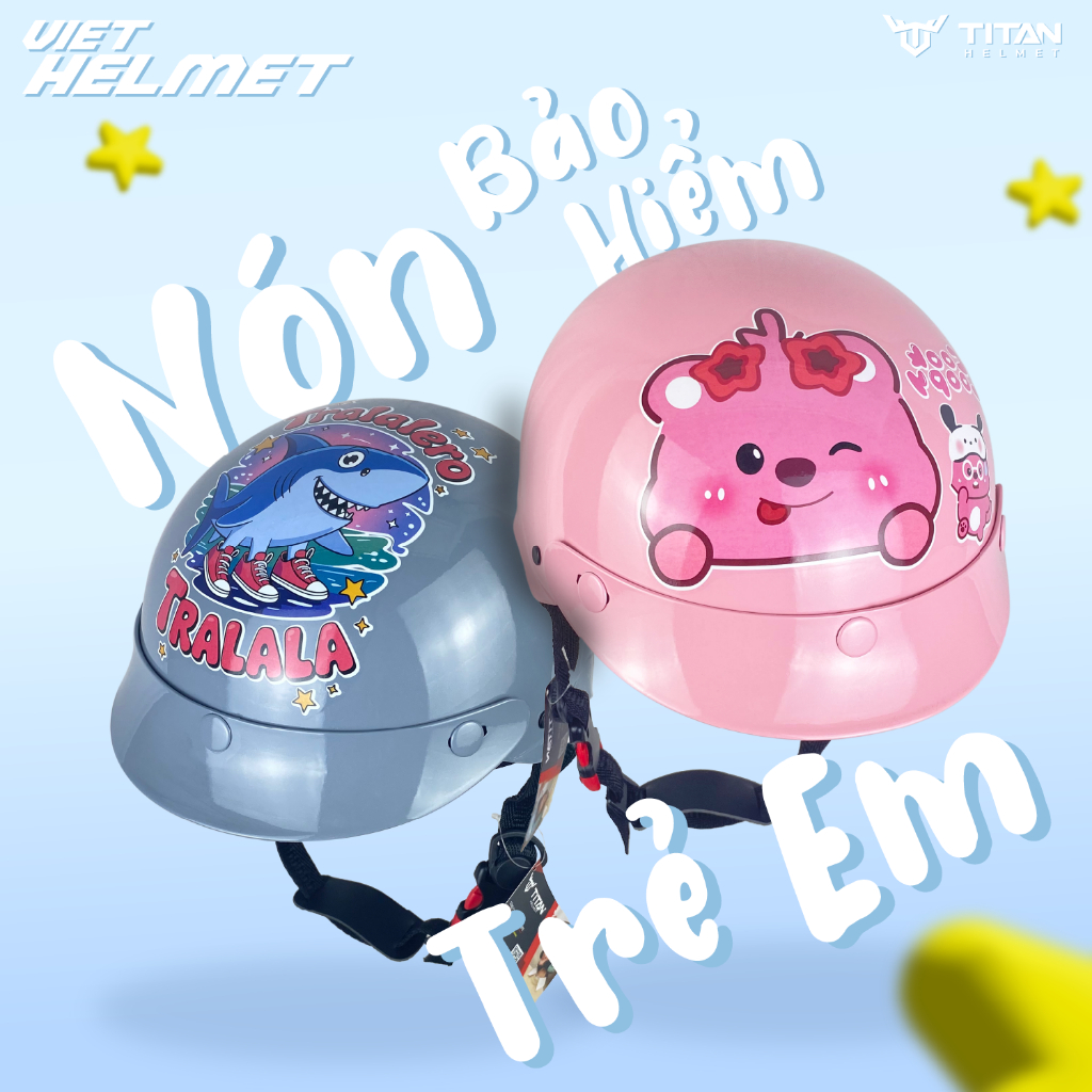 Nón bảo hiểm cho Bé (15-30kg) in hình Capybara, Loppy,... gắn sticker 3D đạt chuẩn an toàn, nhiều mà