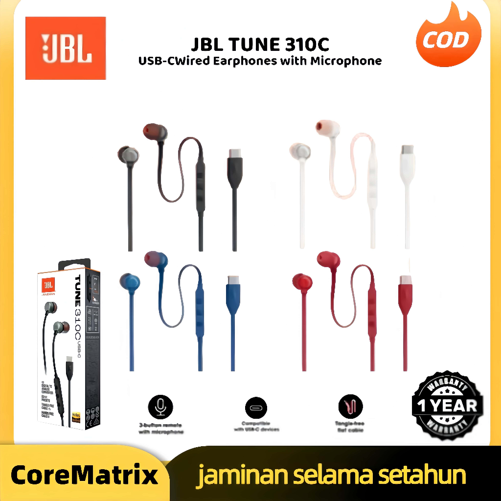 Tai Nghe Dây JBL Tune 310C Cổng Type C Có Mic Đàm Thoại Bass Mạnh Mẽ