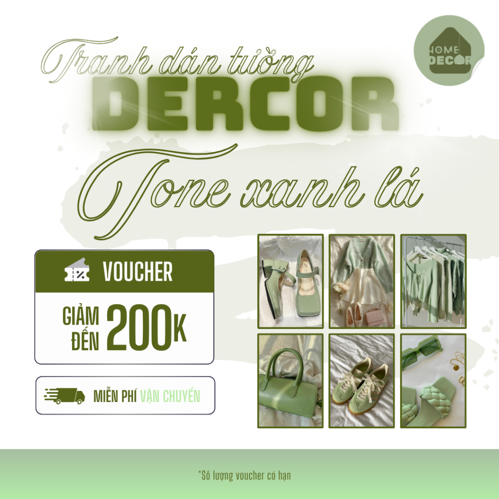 Tranh trang trí chủ đề QUẦN ÁO dán tường Atwork Đèn Decor tone XANH LÁ hiện đại trang trí phòng