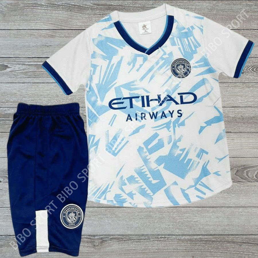 Quần Áo Bóng Đá Trẻ Em Man City trắng loang - Vải mè Nhật Cao Cấp DK  – In Tên Số Theo Yêu Cầu BIBO 