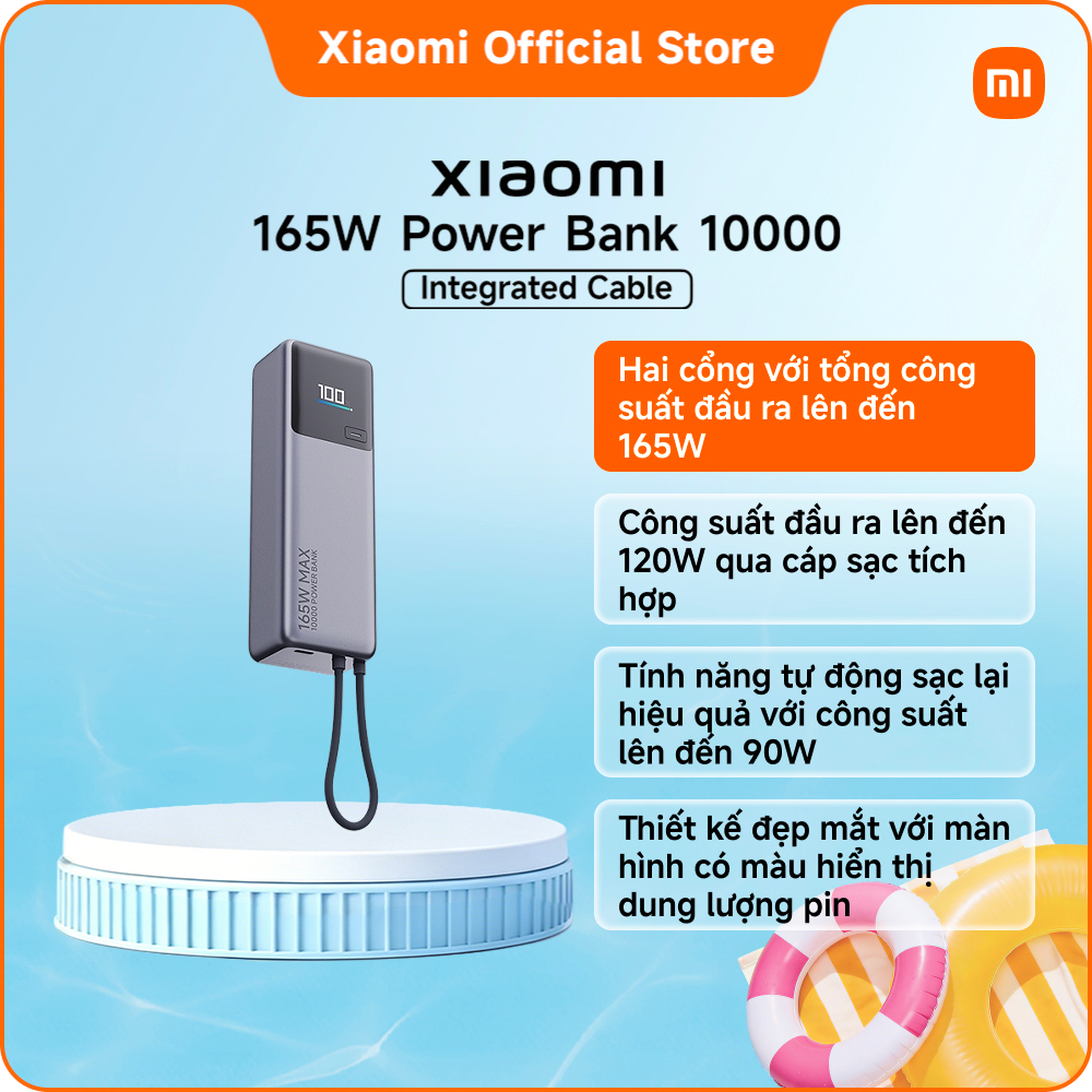 Xiaomi 165W Power Bank 10000mAh (Integrated Cable) ｜Pin cao cấp với dung lượng khủng｜Nhiều biện pháp bảo đảm an toàn