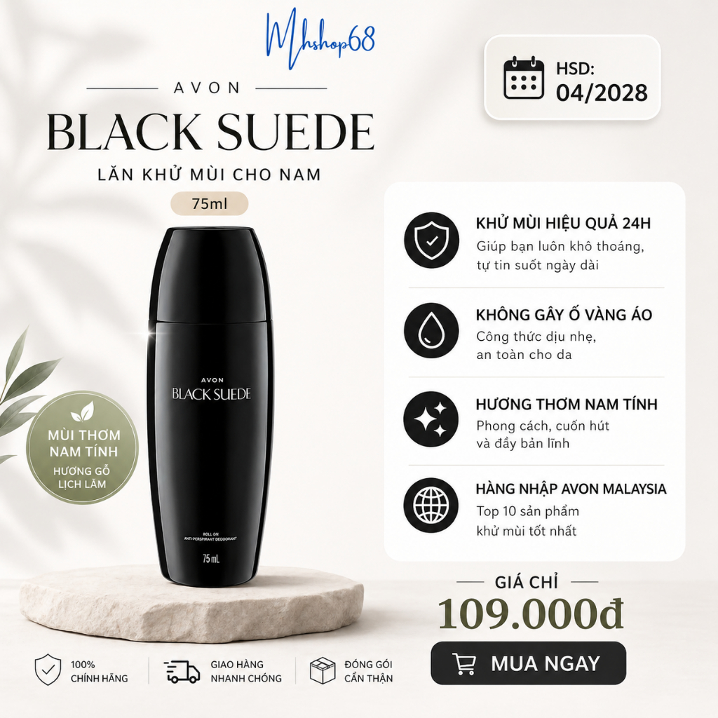 Thanh lăn khử mùi nam Avon Black Suede Khử mùi 24h HSD 04/28