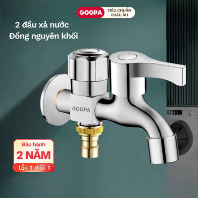 Vòi nước nhà tắm 2 đầu ra GOOPA chất liệu đồng nguyên khối, có thể gắn vòi máy giặt