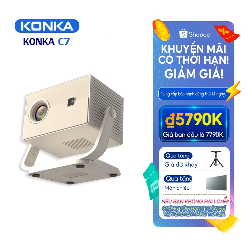 KONKA C7 360° Máy Chiếu Xoay Máy Chiếu 4K Kết Nối 4K wifi Máy Chiếu Bluetooth 4K android Google Stor