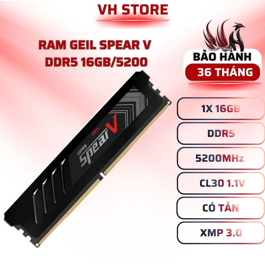 RAM GEIL SPEAR V 16GB DDR5 5200MHz XMP 3.0 - BẢO HÀNH 36 THÁNG - VHSTORE