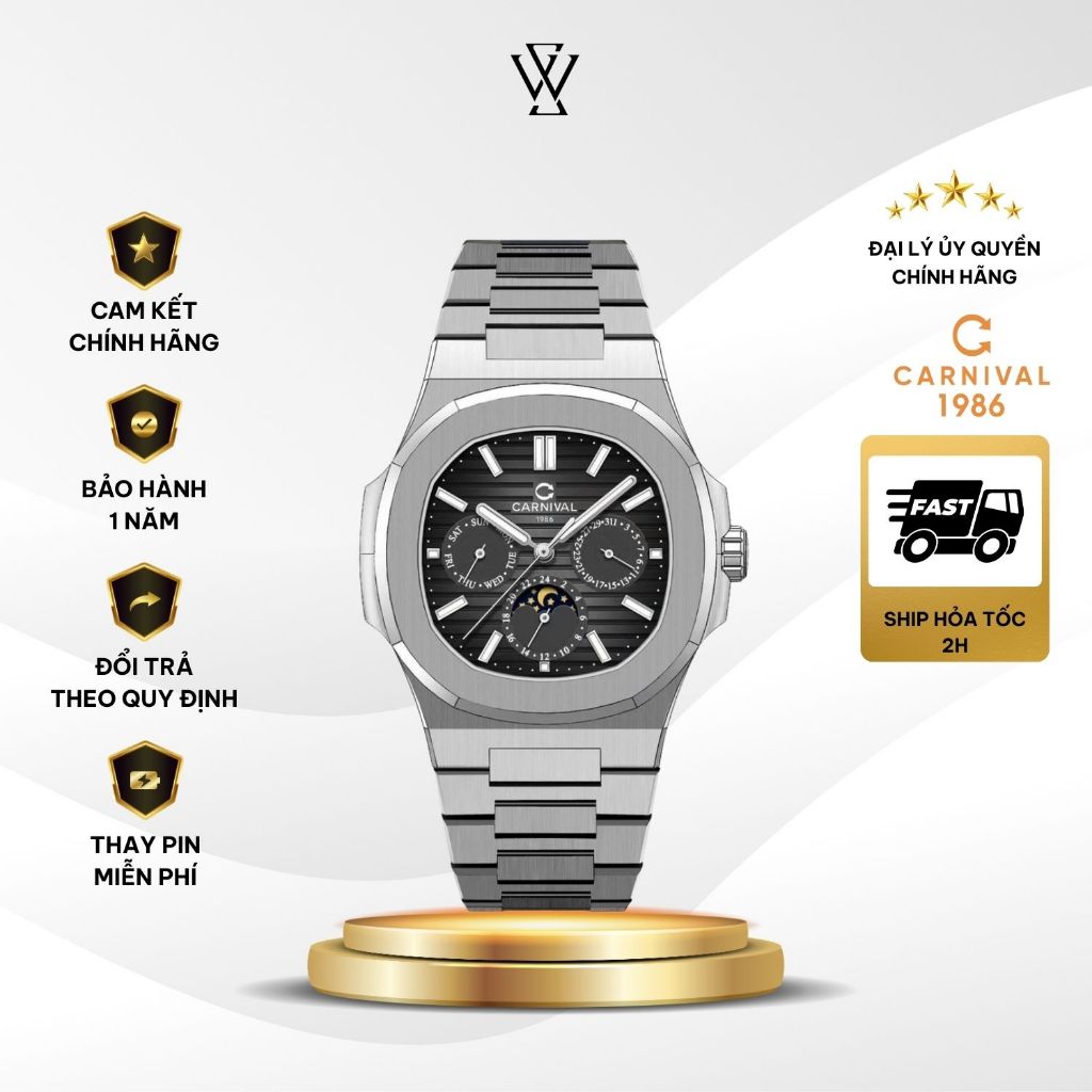 Đồng Hồ Carnival Cơ / Automatic Nam 8179G-VT-D Mặt Kính Sapphire Size Mặt 41mm Chính Hãng - Watchsto