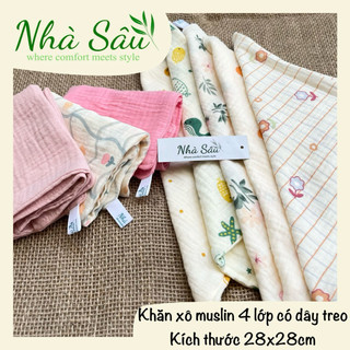 Khăn sữa xô muslin Nhà Sâu có dây treo