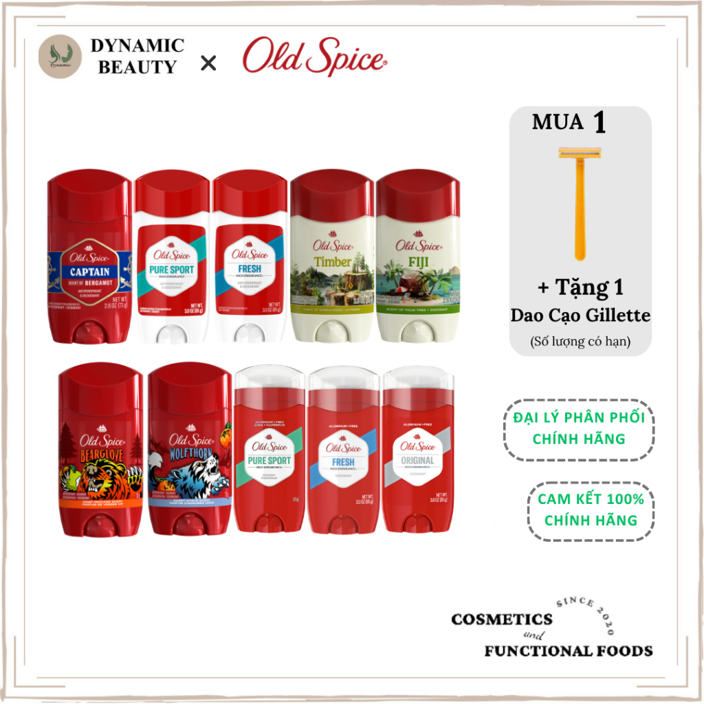 [Che Tên] Sáp khử mùi Old Spice Fiji, Timber, Bearglove, Wolfthorn, Pure Sport, Fresh, Original 73g/