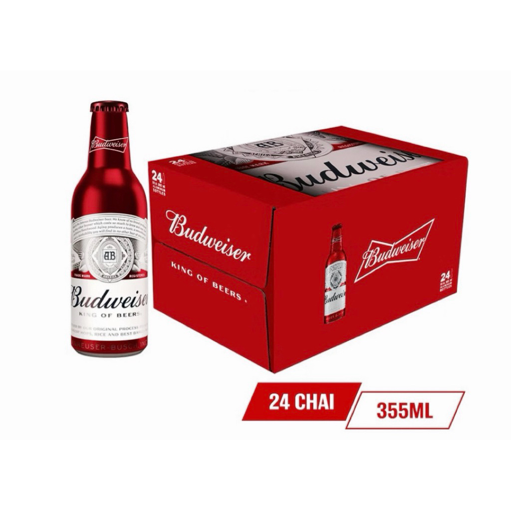 [ Sẵn -Hoả tốc] Thùng 24 Chai Aluminum Bia Budweiser Chính Hãng (355ml/ chai)