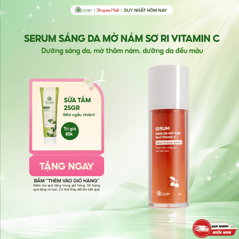 Serum Vitamin C chiết xuất Sơ-ri sáng da mờ nám tàn nhang Cỏ Mềm 30gr