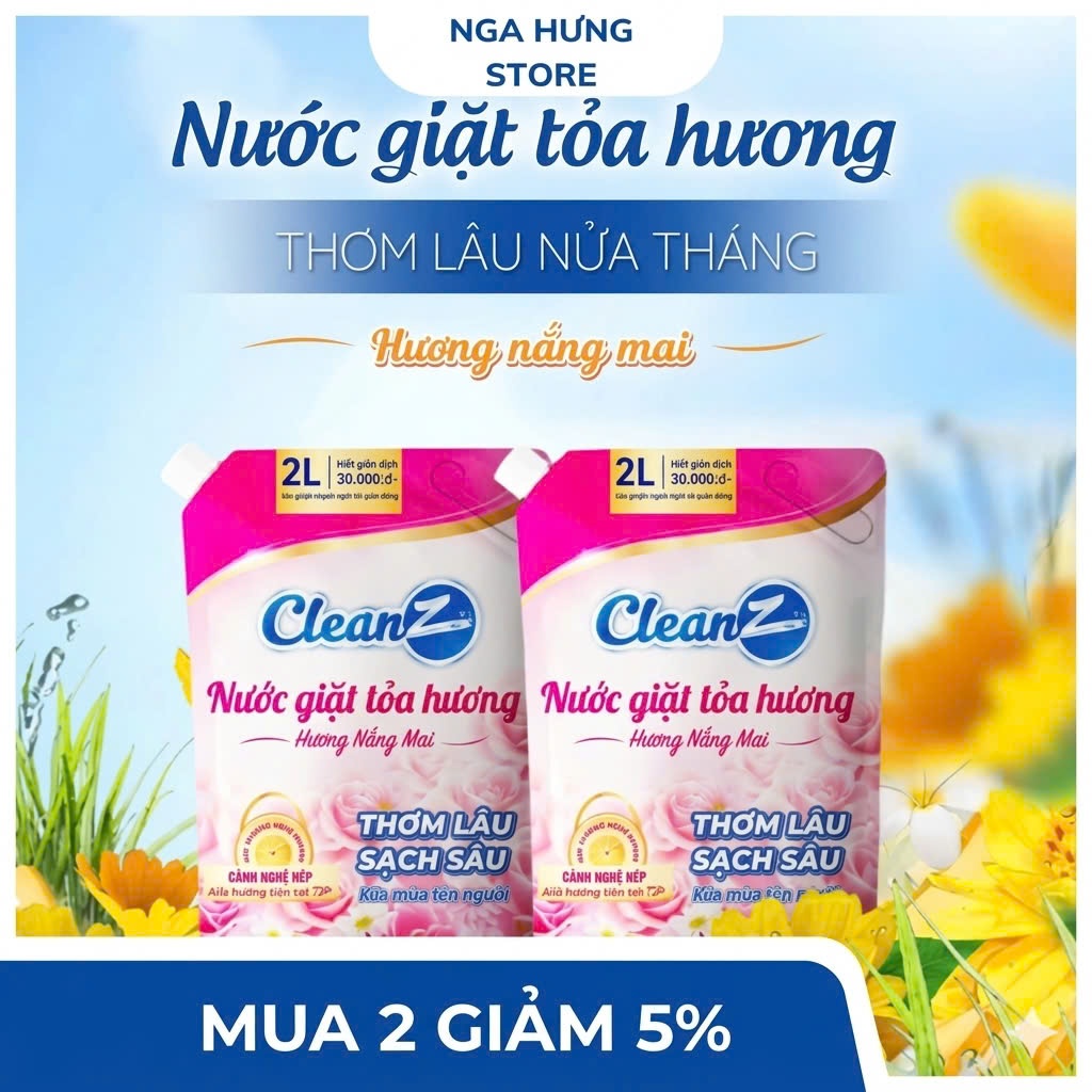 Nước Giặt Xả CleanZ  Đánh Bay Vết Bẩn, Hương Thơm Mềm Mại, Bảo Vệ Màu Quần Áo