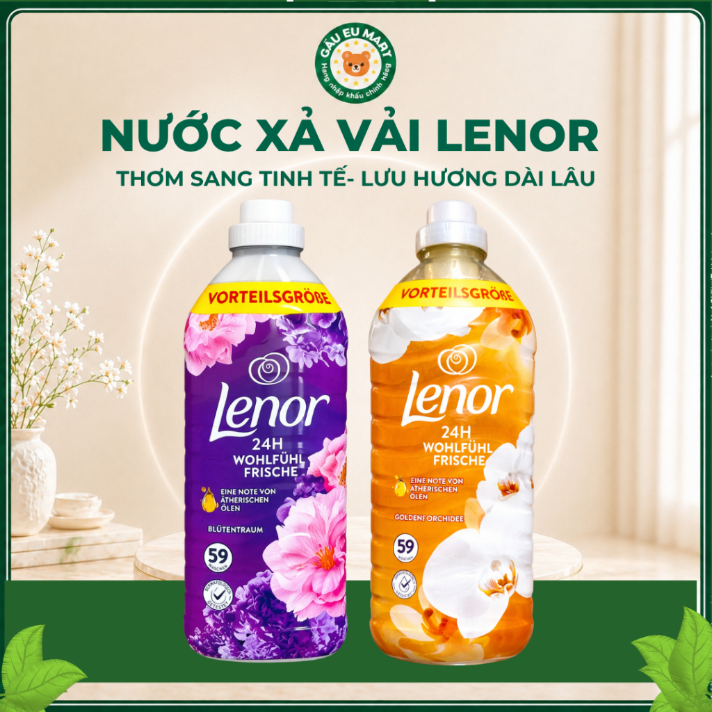 Nước xả vải Lenor – Làm mềm vải, giảm nhăn, lưu hương thơm lâu 7–10 ngày – Gấu EU shop