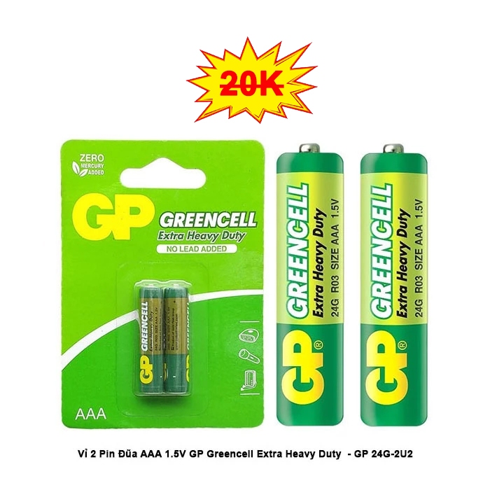 [CLEARANCE SALE 10K] Vỉ 2 Pin Đũa AAA 1.5V GP Greencell Extra Heavy Duty - GP 24G-2U2