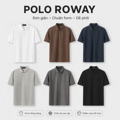 Áo thun polo nam ROWAY cotton thoáng mát, thấm hút, không nhăn form regular, polo trơn
