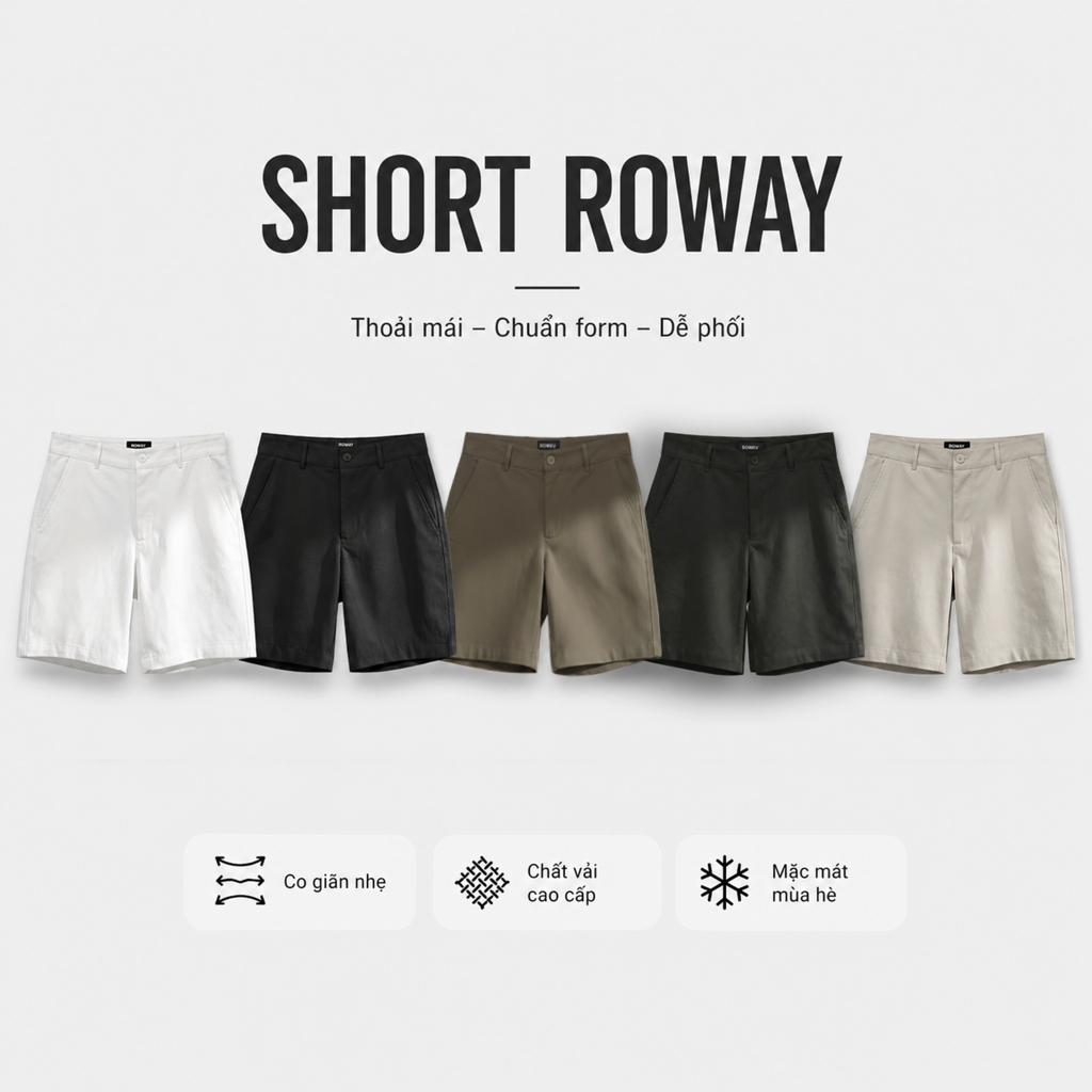 Quần short nam ROWAY, vải kaki cao cấp, hạn chế nhăn| Quần short kaki ver2