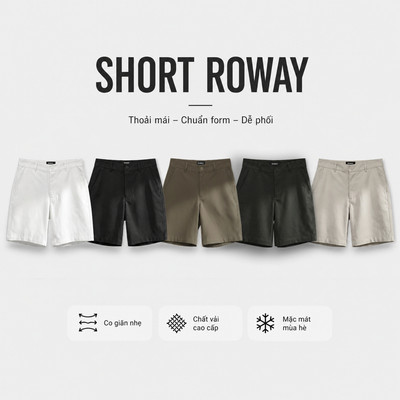 Quần short nam ROWAY, vải kaki cao cấp, hạn chế nhăn| Quần short kaki ver2
