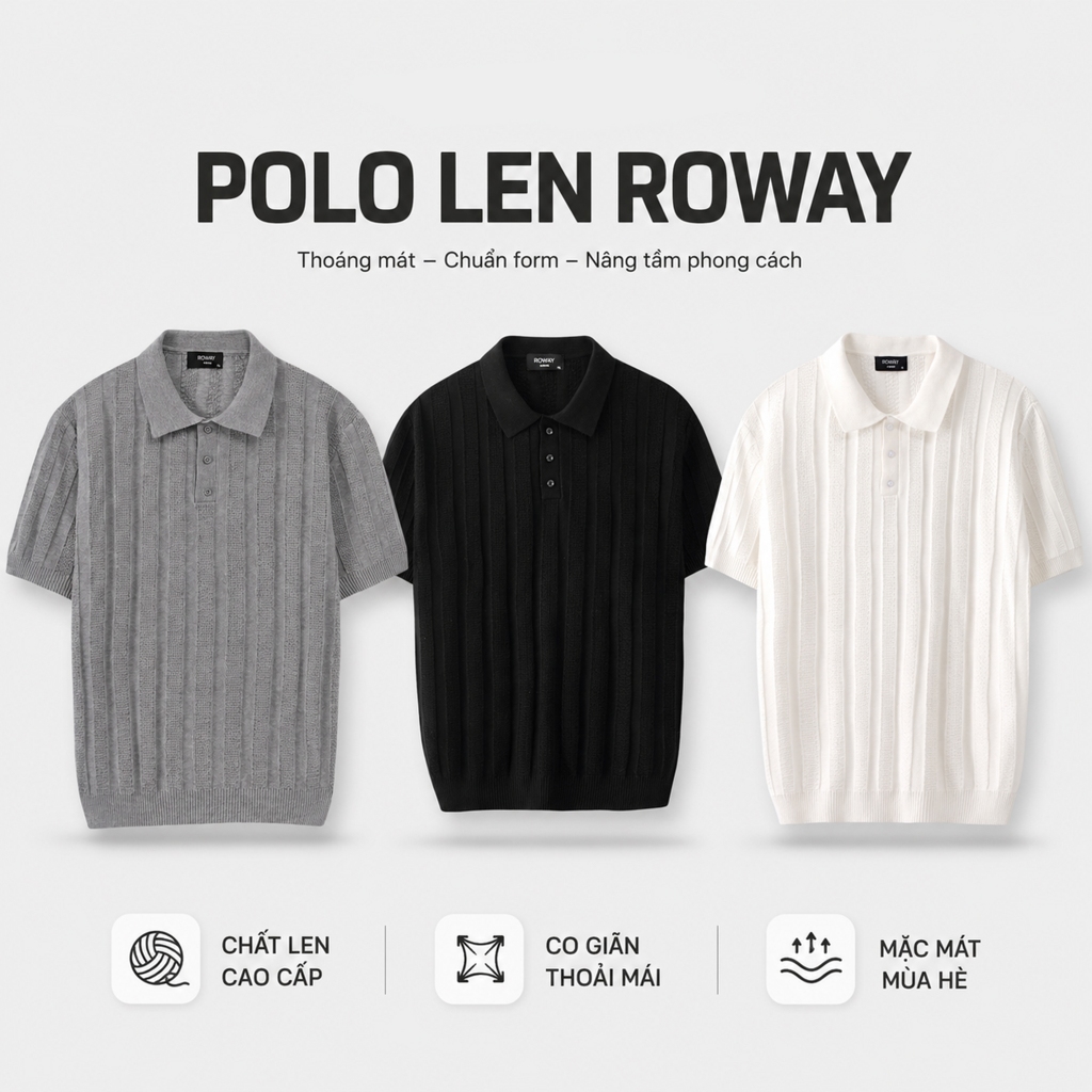 Áo Polo nam ROWAY dệt len Premium | Polo len phối ren
