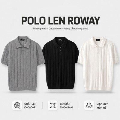 Áo Polo nam ROWAY dệt len Premium | Polo len phối ren