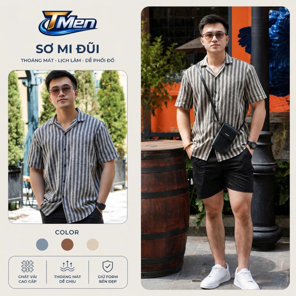 [MÃ MỚI HOT TREND] Áo Sơ Mi cộc tay Nam Kẻ sọc Kelly Chất Đũi thô thoáng mát chống nhăn form rộng đi