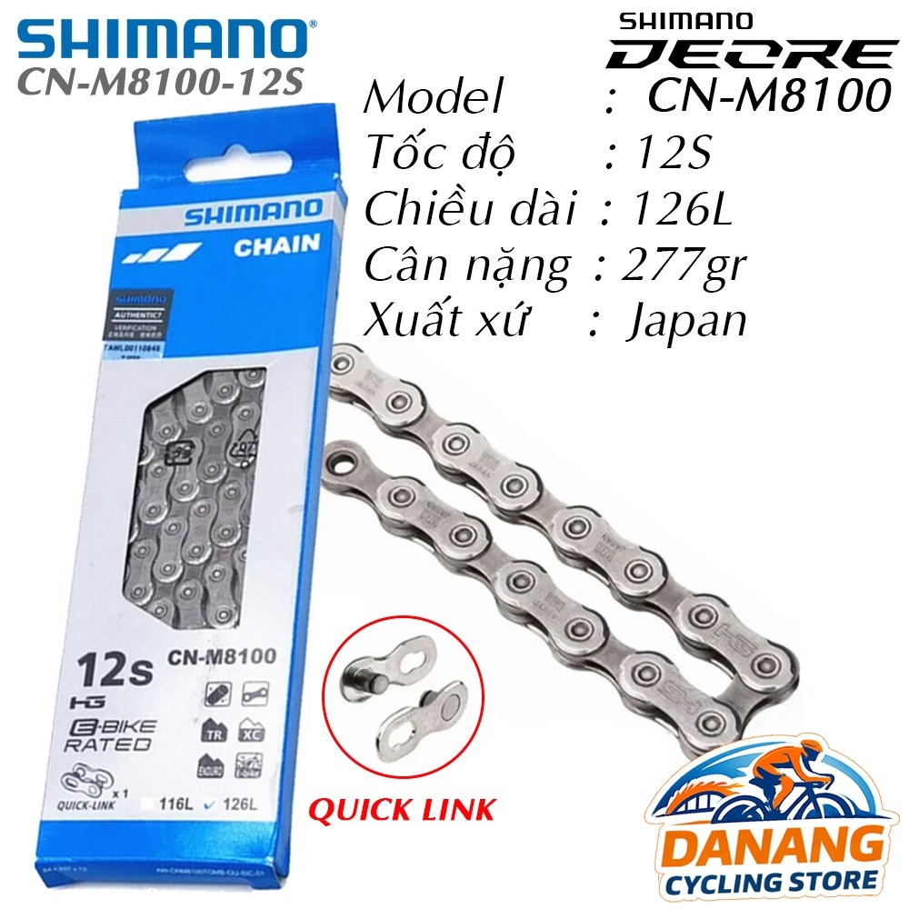 Xích Sên Xe Đạp SHIMANO Deore CN M8100 Dùng Cho 12 Tốc Độ – Full Box Chính Hãng (Kèm 2 Mắc Khóa)