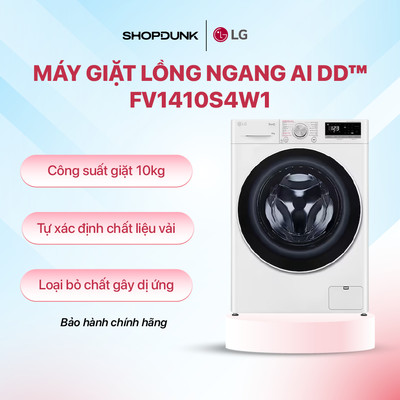 [Shopee - Lắp đặt 0Đ HN HCM] Máy giặt lồng ngang LG AI DD™ Inverter 10kg màu trắng FV1410S4W1 | Bảo Hành Chính Hãng