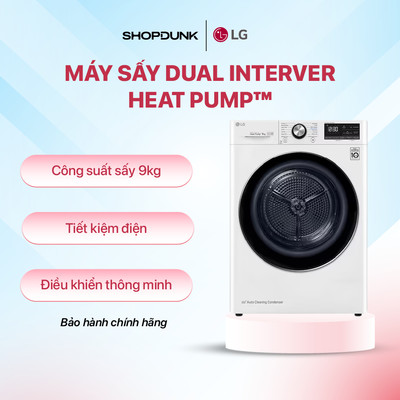 [Shopee - Lắp đặt 0Đ HN HCM] Máy sấy bơm nhiệt LG DUAL Inverter Heat Pump™ 9kg màu trắng DVHP09W | Bảo Hành Chính Hãng