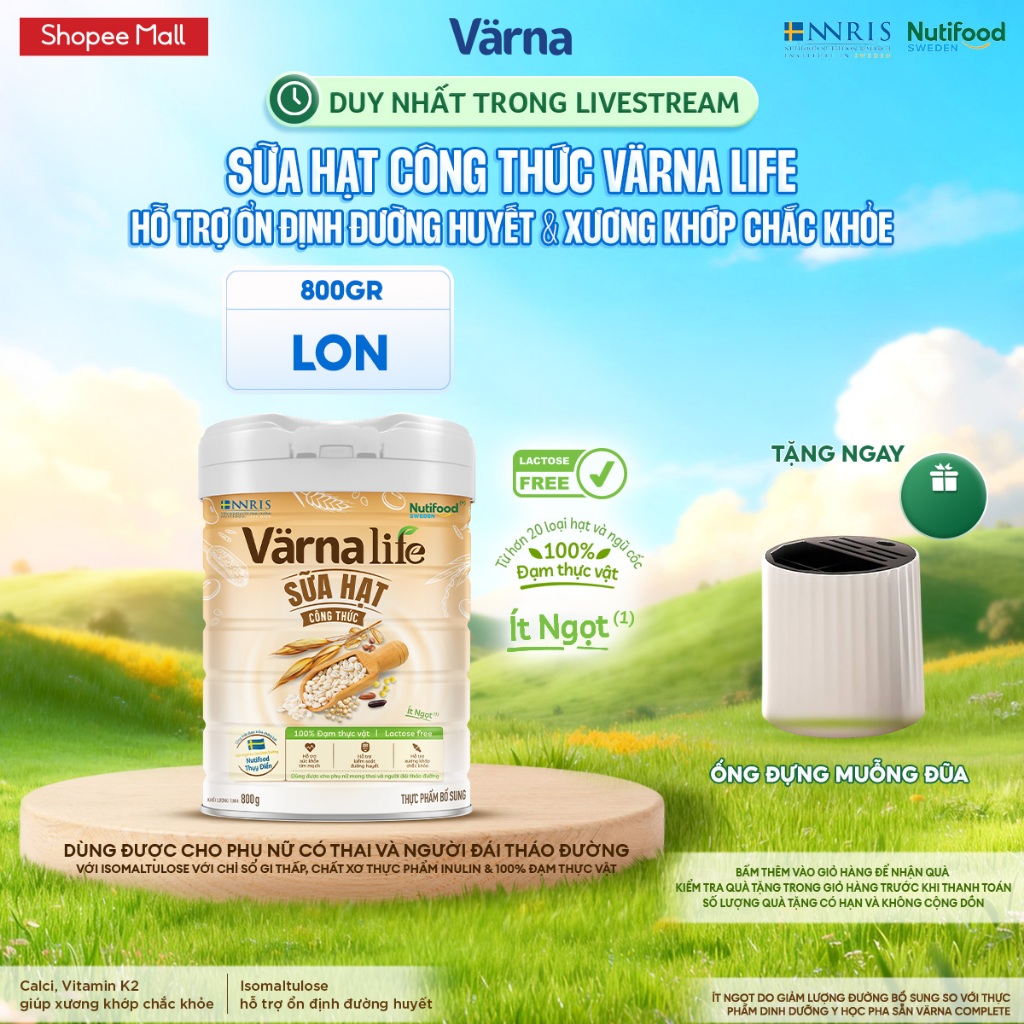 [LIVESTREAM PEWPEW] Thực phẩm bổ sung sữa hạt công thức Varna Life (Lon 800gr) - Lactosefree
