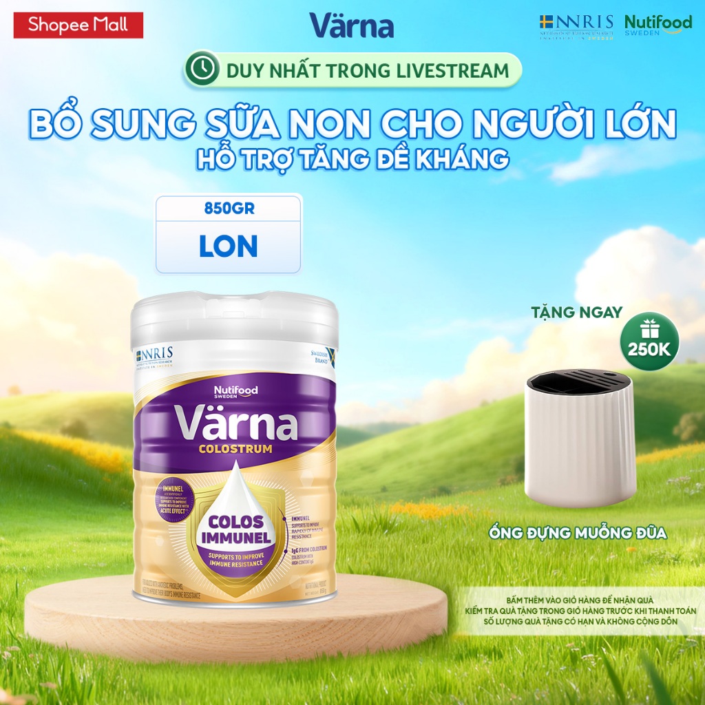 [LIVESTREAM PEWPEW] Sữa bột dinh dưỡng Varna Colostrum lon 850gr - Sữa non cho người già tăng cường 