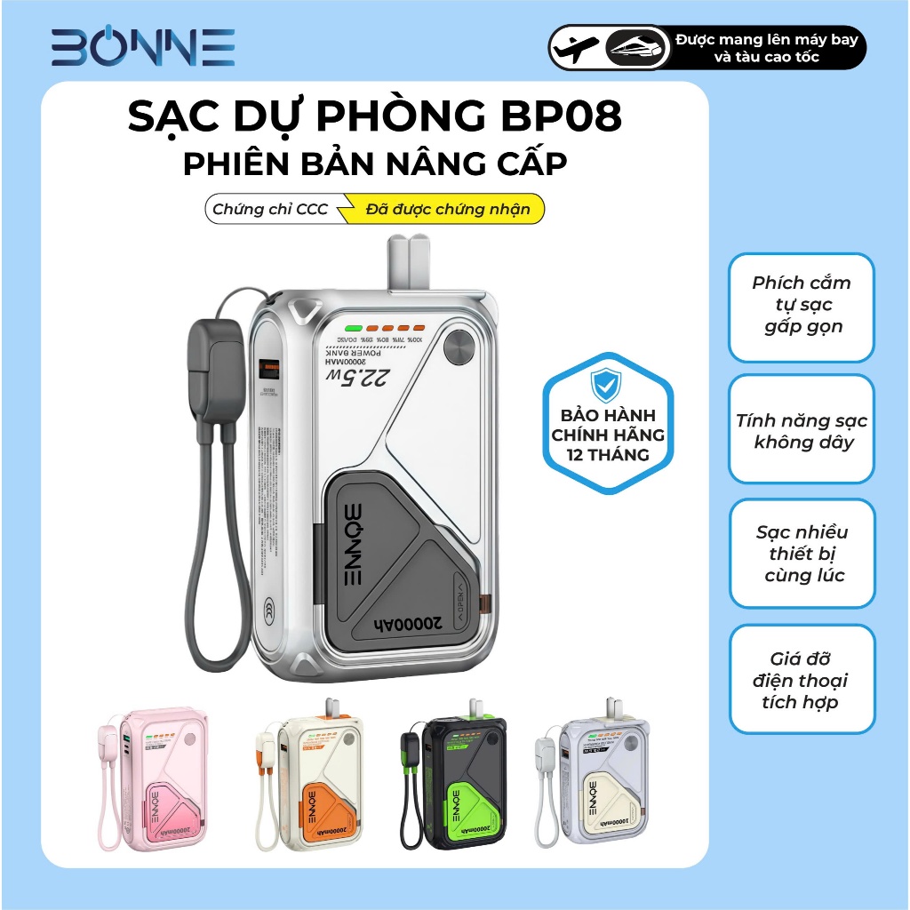 [TẶNG DÂY SẠC 4IN1+TÚI ĐỰNG] Sạc Dự Phòng BP08, Củ Sạc Nhanh BONNE BP08 10.000 mAh 20.000 mAh Hỗ Trợ Sạc Không Dây | BigBuy360 - bigbuy360.vn