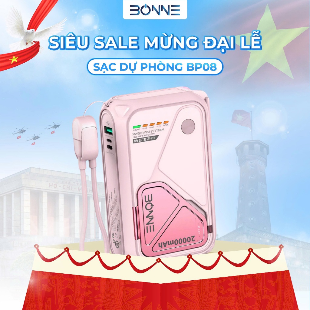 [TẶNG DÂY SẠC 4IN1+TÚI ĐỰNG] Sạc Dự Phòng BP08, Củ Sạc Nhanh BONNE BP08 10.000 mAh 20.000 mAh Hỗ Trợ Sạc Không Dây | BigBuy360 - bigbuy360.vn