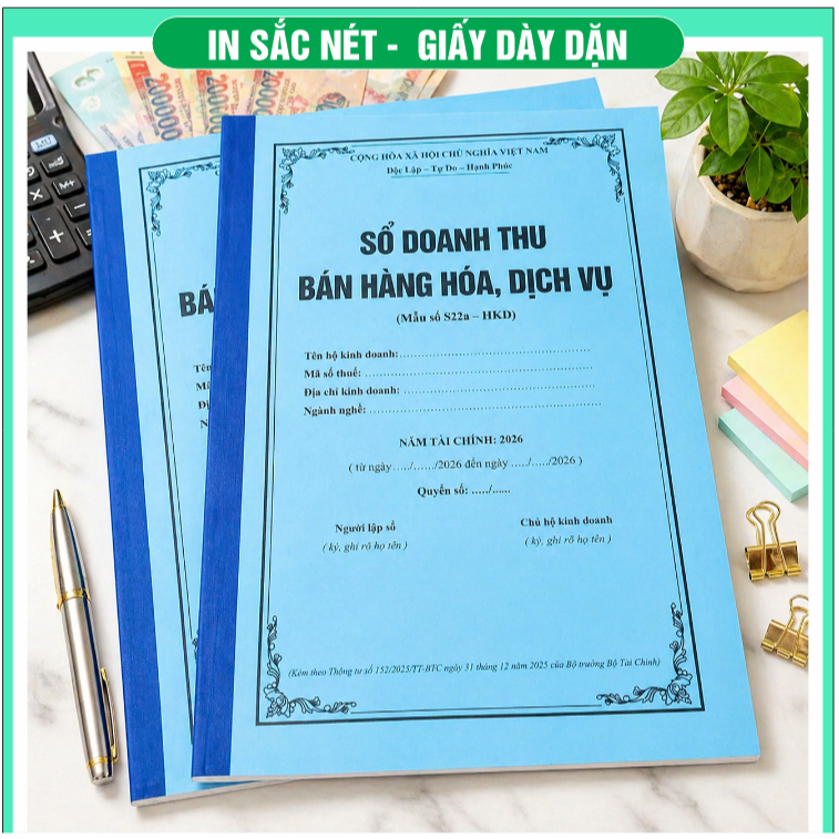Sổ S1A + S2A (Chuẩn thông tư 152) 50 tờ (100 trang A4); 99 tờ (198 trang A4) cho HKD 2026