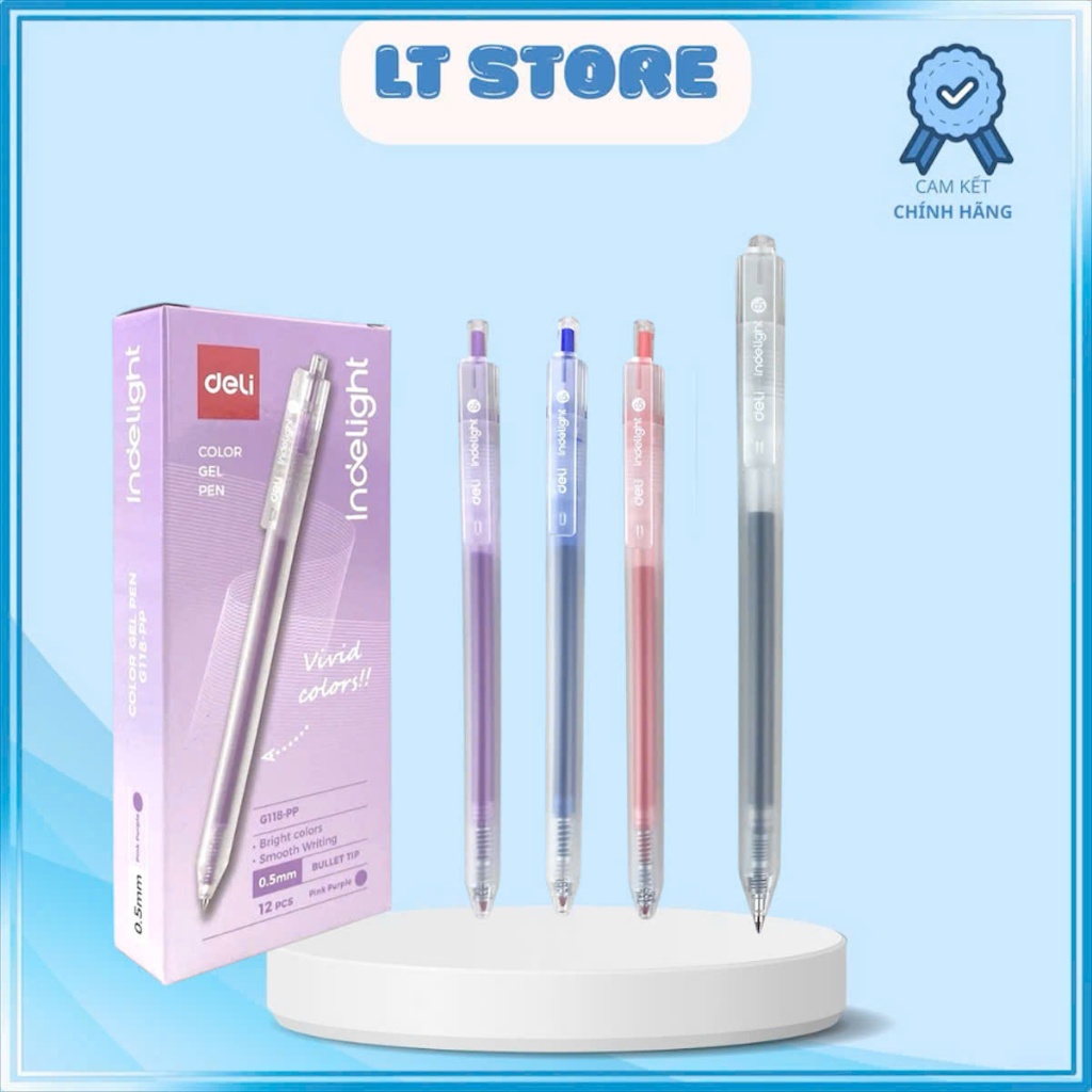 Hộp 12 Bút Gel Deli G118 Chính Hãng – Viết Êm, Khô Nhanh, Đủ Màu - LT Store