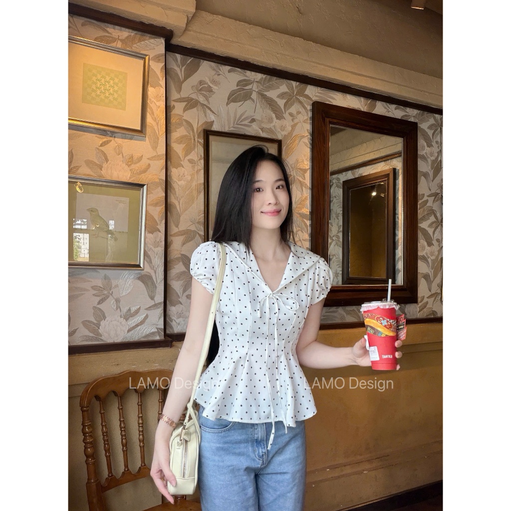 Áo sơ mi chấm bi cổ thủy thủ xinh xắn trẻ trung LAMO - B1564 | BigBuy360 - bigbuy360.vn