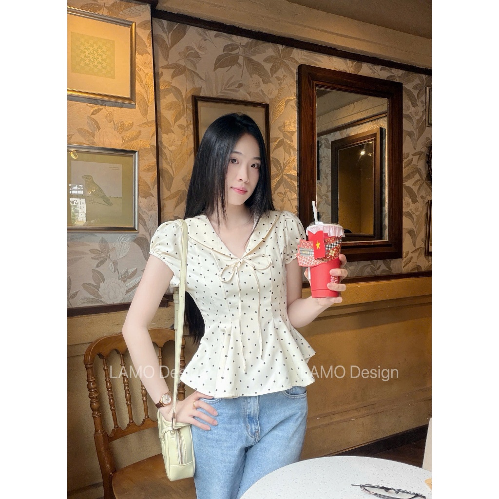 Áo sơ mi chấm bi cổ thủy thủ xinh xắn trẻ trung LAMO - B1564 | BigBuy360 - bigbuy360.vn