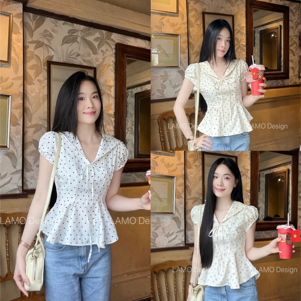Áo sơ mi chấm bi cổ thủy thủ xinh xắn trẻ trung LAMO - B1564 | BigBuy360 - bigbuy360.vn