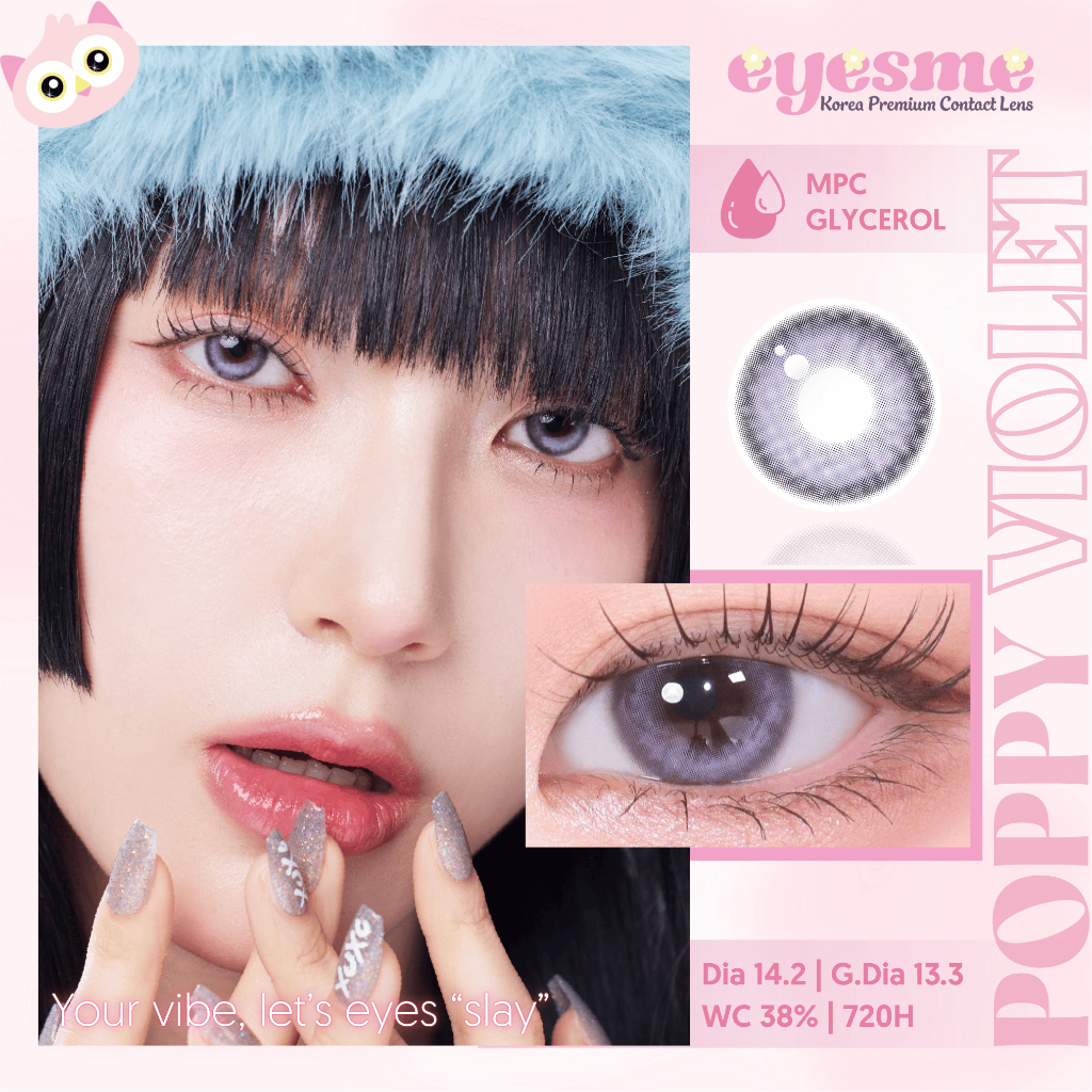 Kính áp tròng Eyesme-Lens tím Douyin có độ từ 0 đến 8 độ-Dollring Poppy Violet