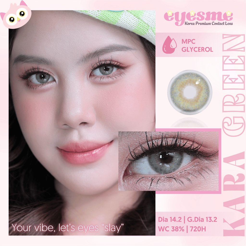 Lens Eyesme Kara Green Kính áp tròng màu xanh cây kết hợp cùng nhâu đậm