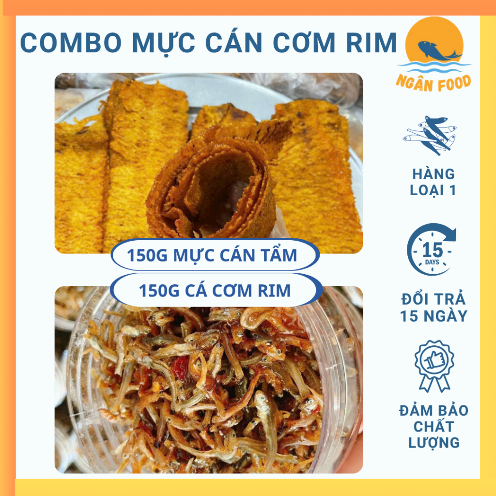 Combo 2 Hũ Mực Cán Tẩm Gia Vị 150gr, 150gr Cá Cơm Rim Cá Cơm Sữa Rim Sẵn, Cá Cơm Rim Đặc Sản Nha Tra