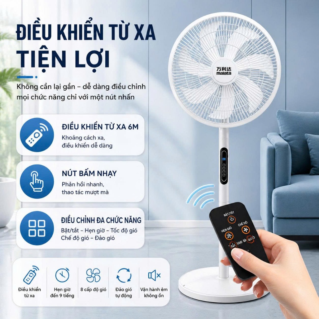 Quạt Cây Đứng Tiết Kiệm Điện ASAKI Công Suất Lớn 8 Cấp Độ Gió Có Điều Khiển Từ Xa | BigBuy360 - bigbuy360.vn